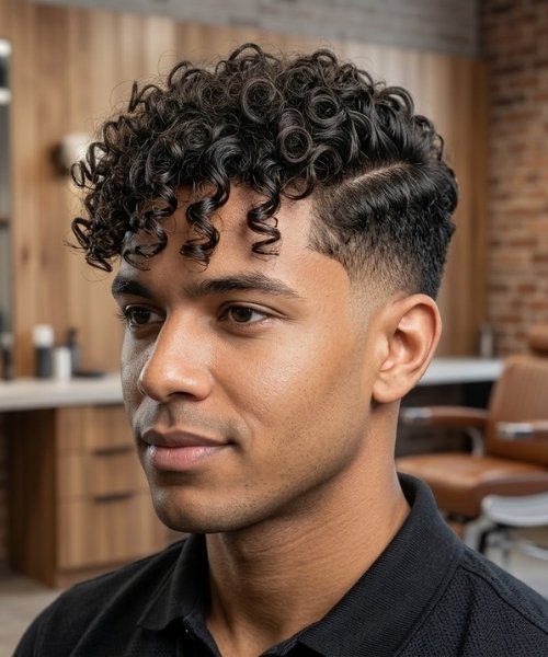 Textured Curly Fringe with Low Taper