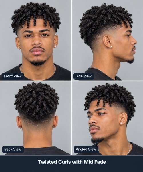 Twisted Curls with Mid Fade